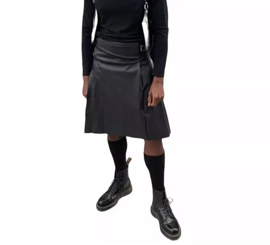 Handmade Black Cow Leather Gladiator Kilt - Men's Scottish Style