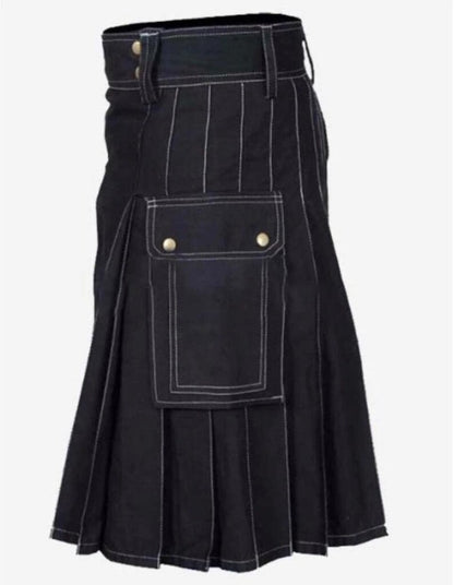 Scottish Trendy Black Utility Kilt For Men’s