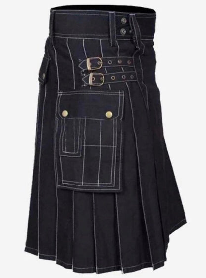Scottish Trendy Black Utility Kilt For Men’s