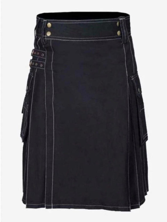 Scottish Trendy Black Utility Kilt For Men’s