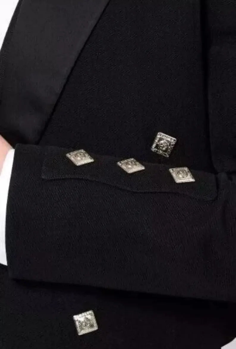 Scottish Men’s Black Prince Charlie Jacket With WaistCoat Wedding Kilt Jacket