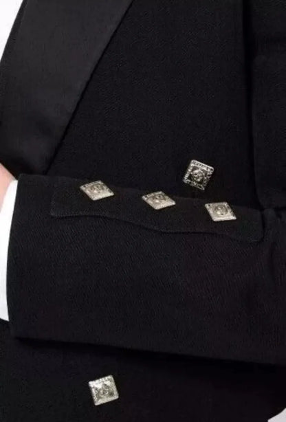 Scottish Men’s Black Prince Charlie Jacket With WaistCoat Wedding Kilt Jacket