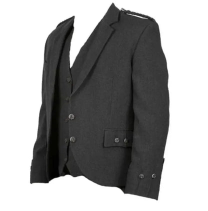 Scottish Men’s Charcoal Gray Wool Argyle Kilt Jacket With Waist Coat