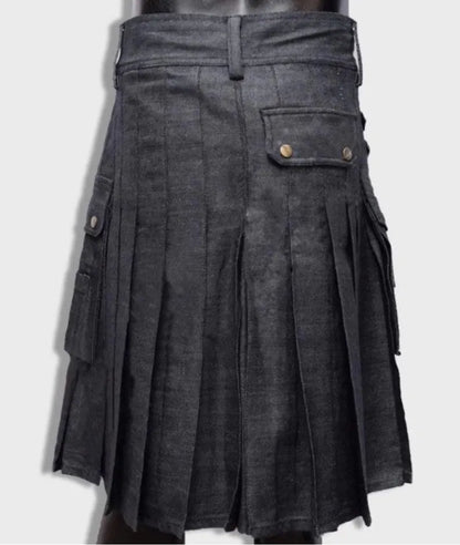 Scottish Black Denim Utility Kilt For Men’s !