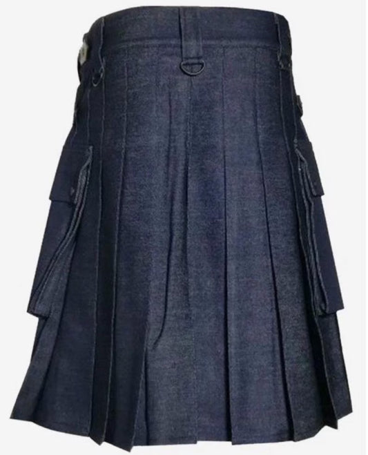 Scottish Blue Denim Utility Kilt With Cargo pockets For Men’s !