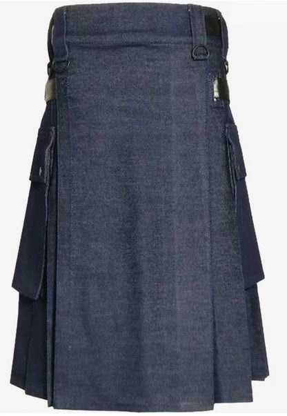 Scottish Blue Denim Utility Kilt With Cargo pockets For Men’s !