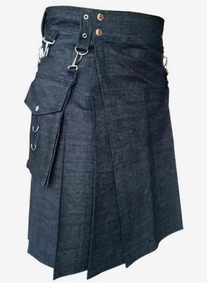 Scottish Blue Modern Denim kilt Outfits Kilt For Men’s