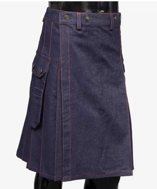 Scottish Melodic Blue Deluxe Denim Utility Kilt For Men’s