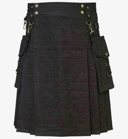 Scottish Denim Utility Kilt With Detectable Pockets For Men’s !