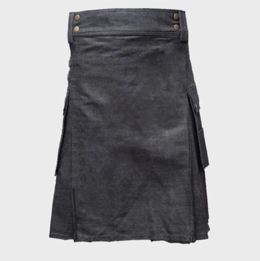 Scottish Black Denim Utility Kilt For Men’s !