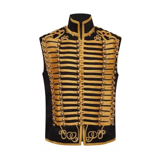 Men’s Black Sleeveless Military Drummer Parade Hussar Jacket Adam Luxe Vest
