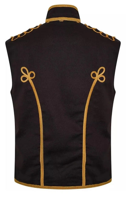 Men’s Black Sleeveless Military Drummer Parade Hussar Jacket Adam Luxe Vest