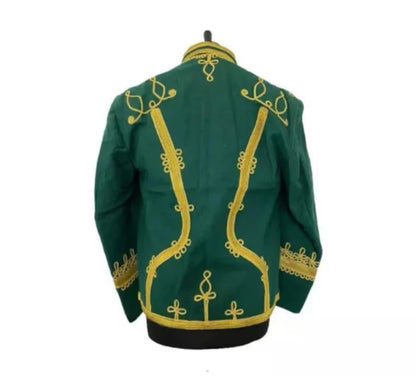 Men’s Green Military Uniform Napoleonic Tunic Pelisse Jimi Hendrix Hussar Jacket Men’s