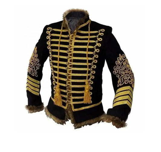 Men’s Black Military Uniform Napoleonic Tunic Pelisse Jimi Hendrix Hussar Jacket Men’s