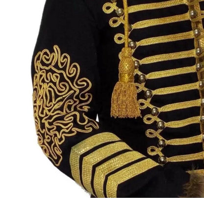 Men’s Black Military Uniform Napoleonic Tunic Pelisse Jimi Hendrix Hussar Jacket Men’s