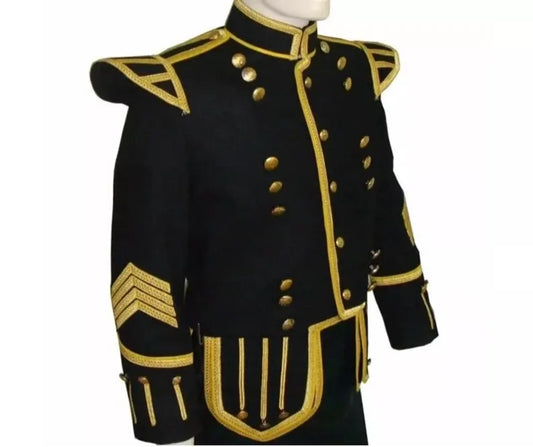Men’s Scottish Highland Black Military Uniform Double kilt Jacket Custom Made