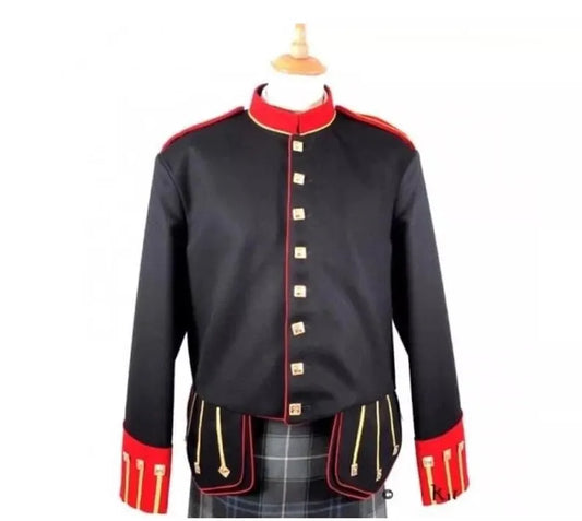 Men’s Scottish Red & Black Doublet Kilt Jacket Highland Military Uniform Doublelet Jacket!