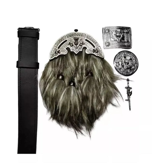 Antiqe Vegan Sporran Kilt Belt Buckle Thistle Badge Kilt Fly Plaid Brooch And pin