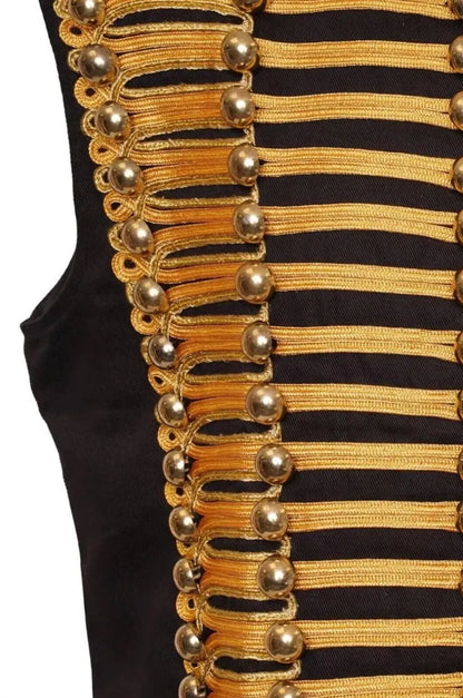 Men’s Black Sleeveless Military Drummer Parade Hussar Jacket Adam Luxe Vest