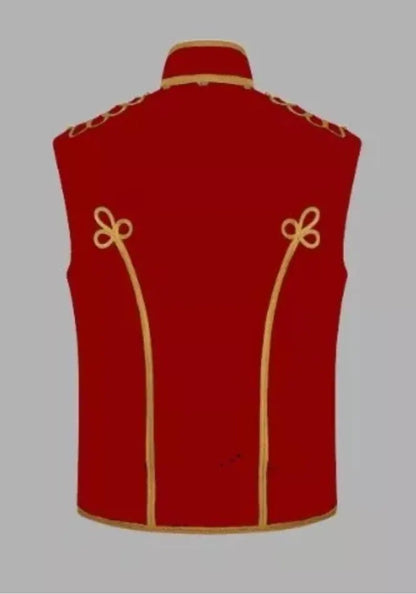 Men’s Red Sleeveless Military Drummer Parade Hussar Jacket Adam Luxe Vest