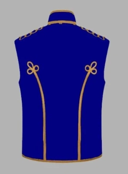 Men’s Royal Blue Sleeveless Military Drummer Parade Hussar Jacket Adam Luxe Vest