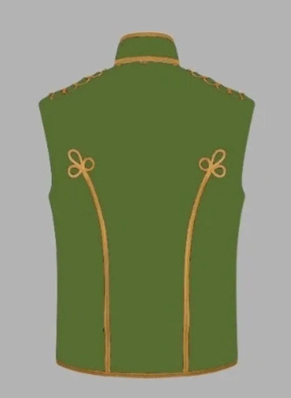 Men’s Green Sleeveless Military Drummer Parade Hussar Jacket Adam Luxe Vest