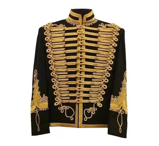 Men’s Black Military Uniform Napoleonic Tunic Pelisse Jimi Hendrix Hussar Jacket Men’s