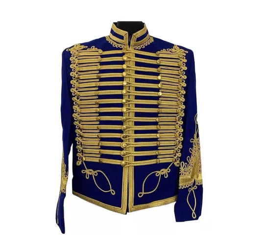 Men’s Royal Blue Military Uniform Napoleonic Tunic Pelisse Jimi Hendrix Hussar Jacket Men’s