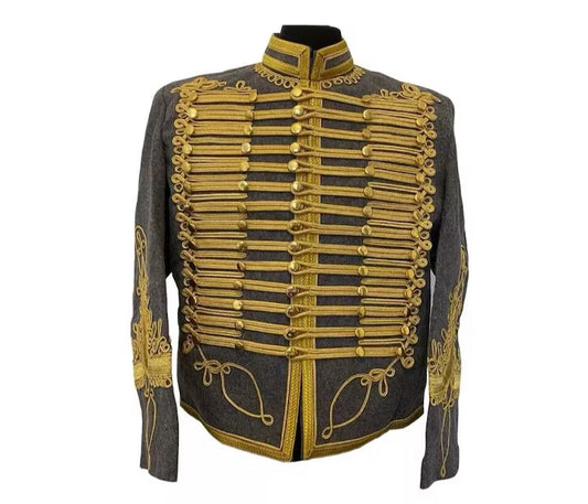 Men’s Gray Military Uniform Napoleonic Tunic Pelisse Jimi Hendrix Hussar Jacket Men’s