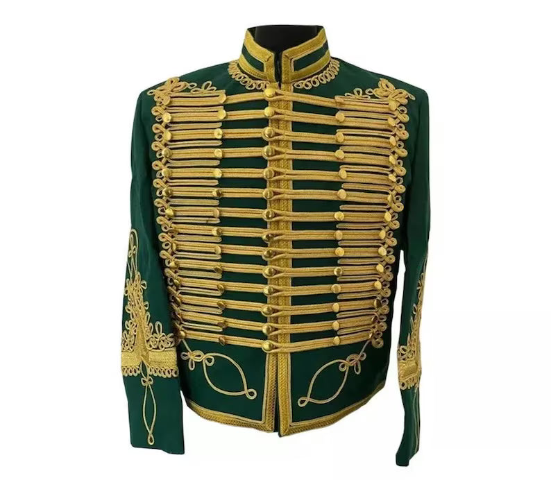 Men’s Green Military Uniform Napoleonic Tunic Pelisse Jimi Hendrix Hussar Jacket Men’s