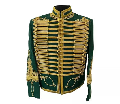 Men’s Green Military Uniform Napoleonic Tunic Pelisse Jimi Hendrix Hussar Jacket Men’s