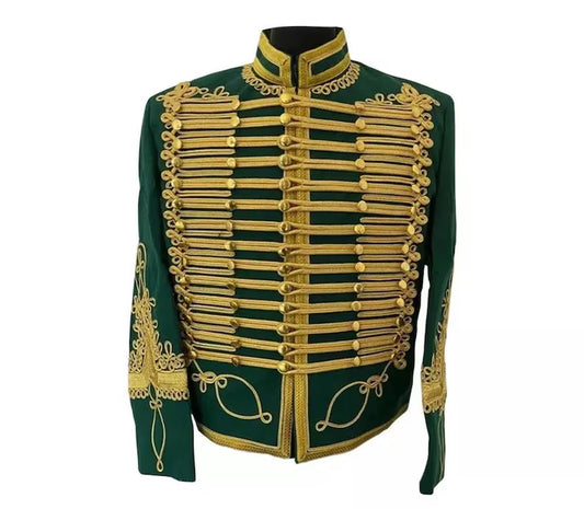 Men’s Green Military Uniform Napoleonic Tunic Pelisse Jimi Hendrix Hussar Jacket Men’s