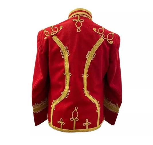 Men’s Red Military Uniform Napoleonic Tunic Pelisse Jimi Hendrix Hussar Jacket Men’s