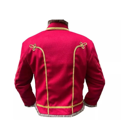 Men’s Red Military Uniform Napoleonic Tunic Pelisse Jimi Hendrix Hussar Jacket Men’s
