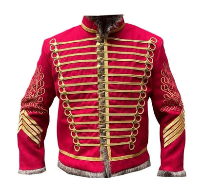 Men’s Red Military Uniform Napoleonic Tunic Pelisse Jimi Hendrix Hussar Jacket Men’s